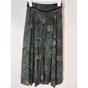 Vintage‎ Geiger Austria XS Wool Pleated Skirt Tapestry Geometric Boho Folk Retro
